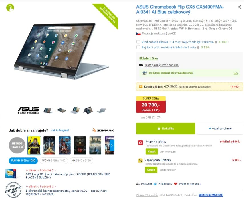 Asus i5 4GHz, 8GB RAM, SSD, dotyk, 14", 1,4kg