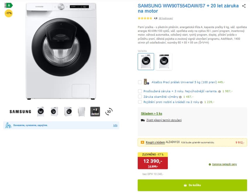 Parní pračka Samsung, 9kg, 1400 ot.