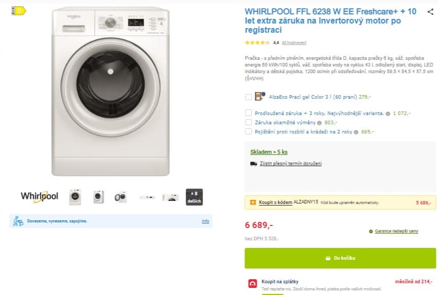 Pračka Whirlpool, 6kg, 1200 ot., A+++