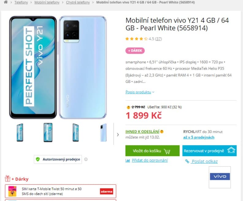Vivo Y21 8x 2,3GHz, 4GB RAM, 64GB, 6,51"