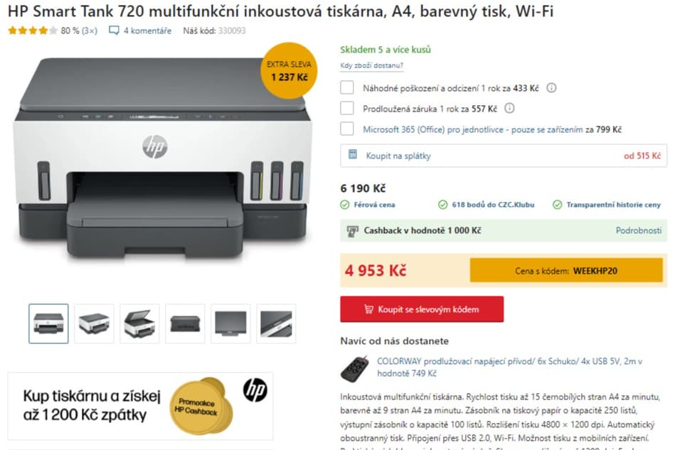Ink tank multifunkce barva HP, Wifi