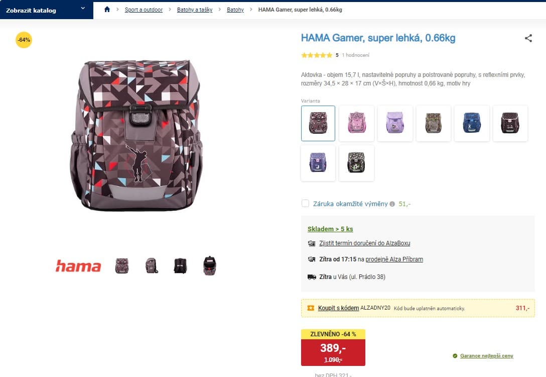 Aktovka HAMA Gamer, prvňáčci