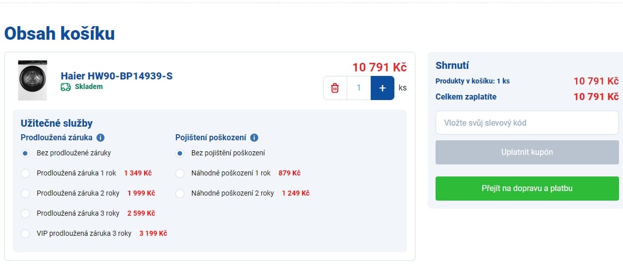 Parní pračka Haier 9 kg, 1400ot., A