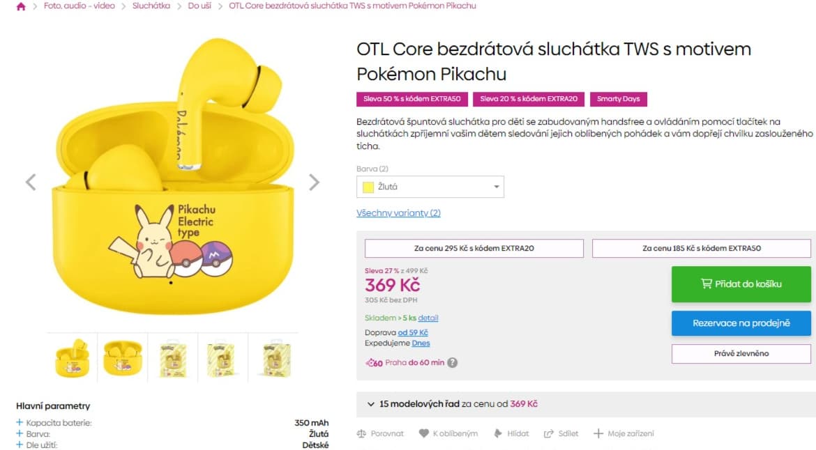 BT sluchátka pro děti OTL Pokémon