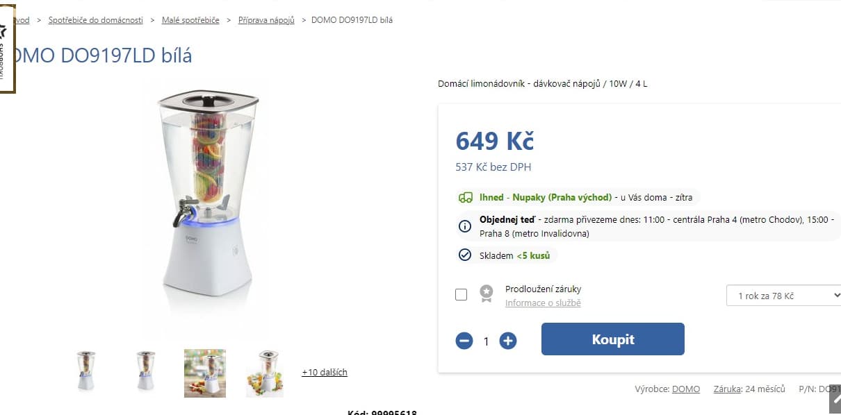 Limonádovník Domo 4 litry, kohout