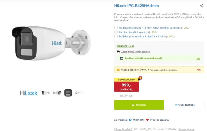 Bezpečnostní kamera HiLook, detekce pohybu