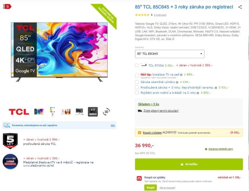QLED 4K TV, Smart, 215cm, TCL
