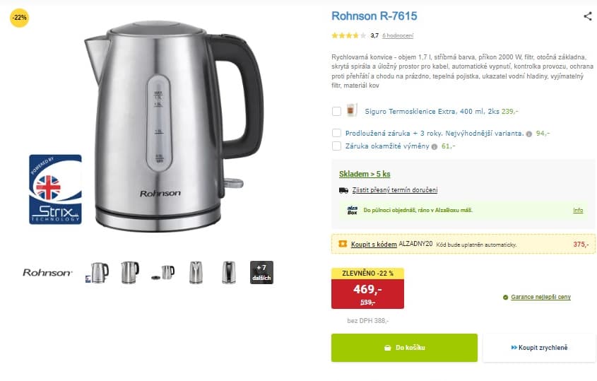 Rychlovarná konvice Rohnson 1,7 l