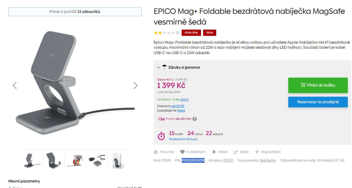 Skládací bezdrátová nabíječka Epico, 3 plochy