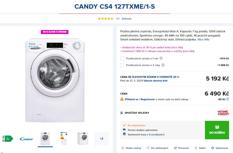 Pračka Candy, 7kg, 1200 ot., wifi, A