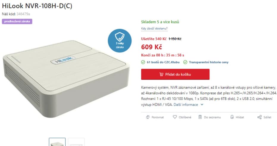 Kamerový systém na 8 kamer  HiLook
