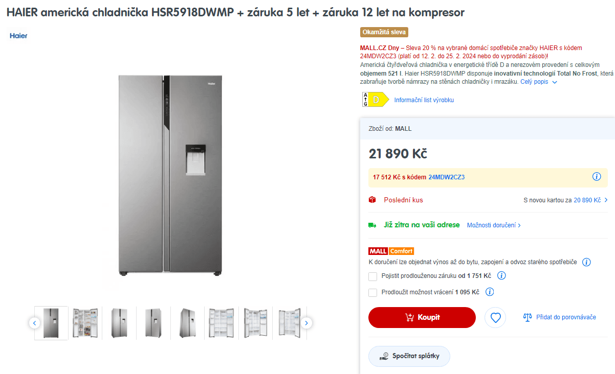 Americká lednice Haier, 521 l, voda, TNF