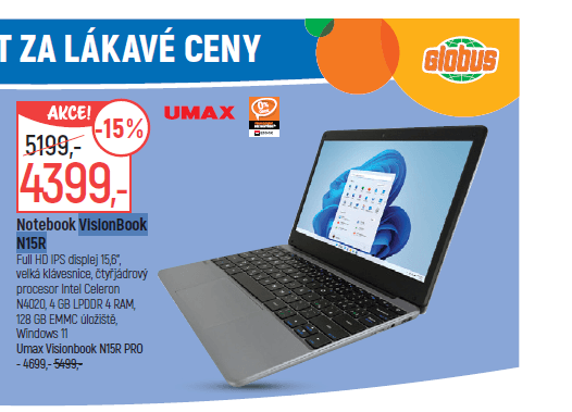 Umax 2,6GHz, 4GB RAM, SSD, 15,6", 1,4kg