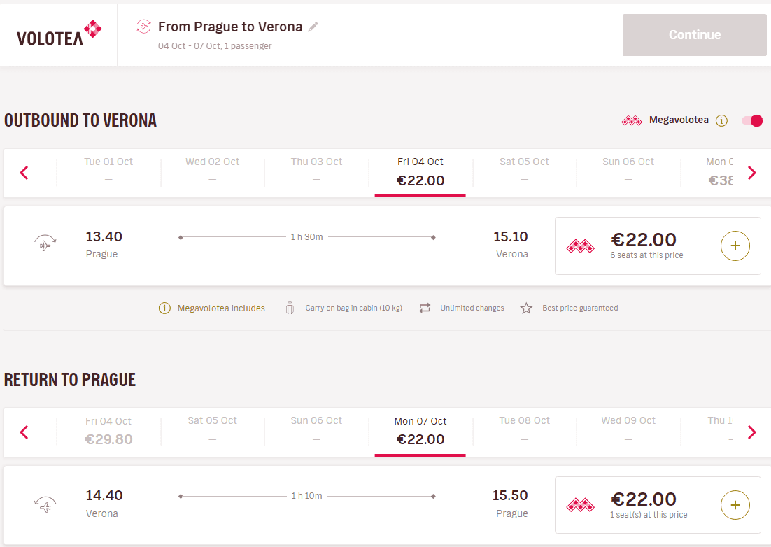 Zpáteční letenky Praha - Verona