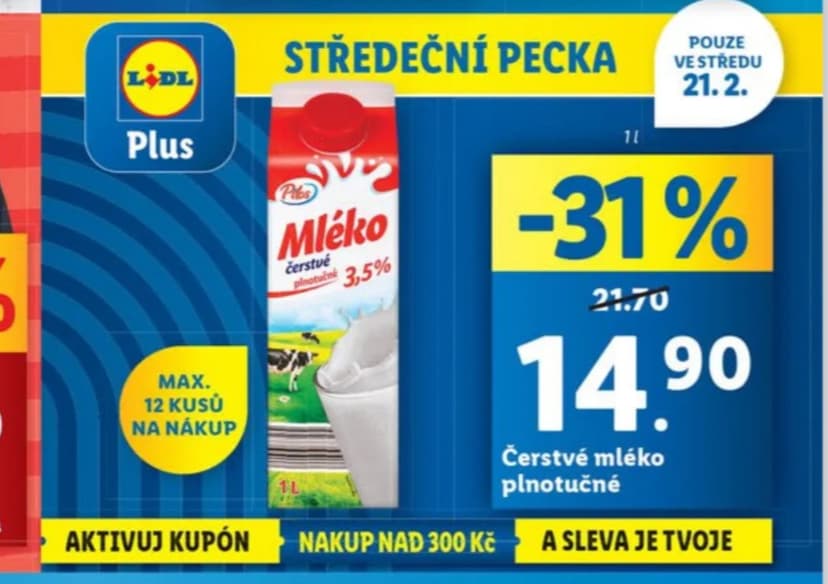 Plnotučné mléko 1 litr, 3,5%