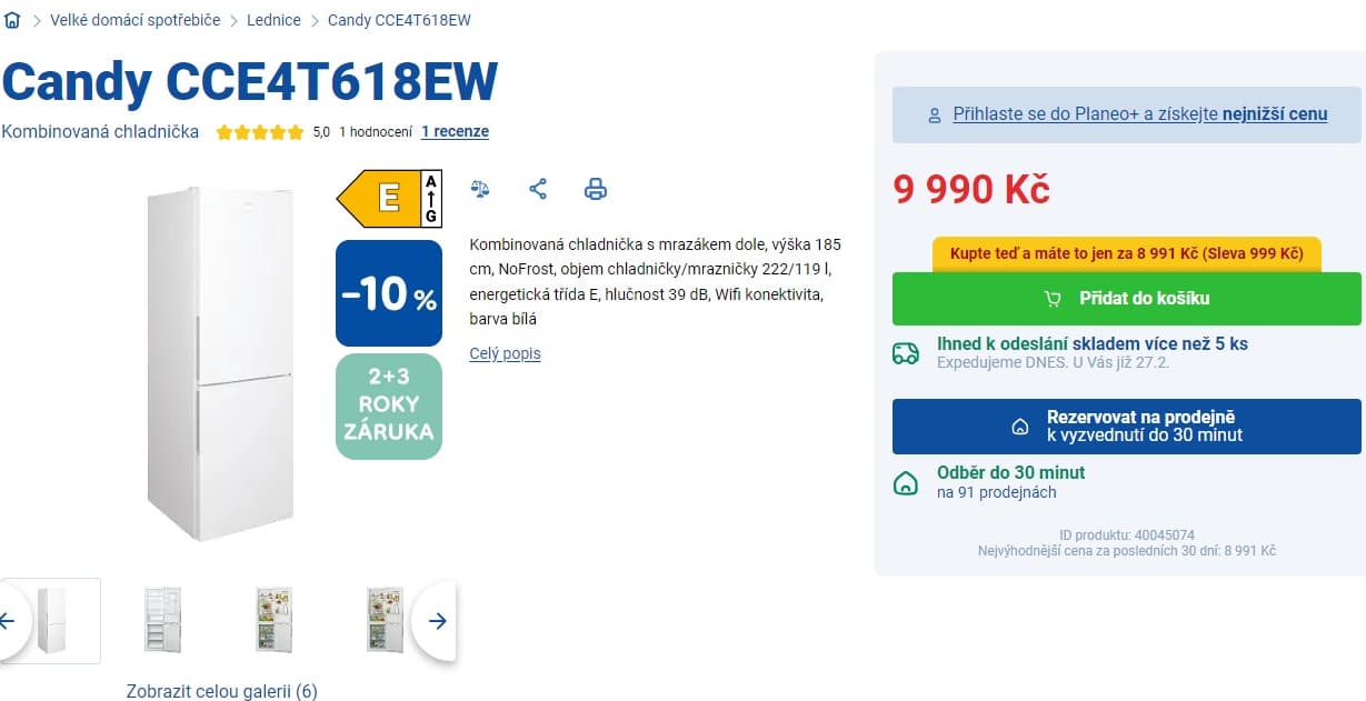 Lednice Candy, nofrost, WIFI, 185cm