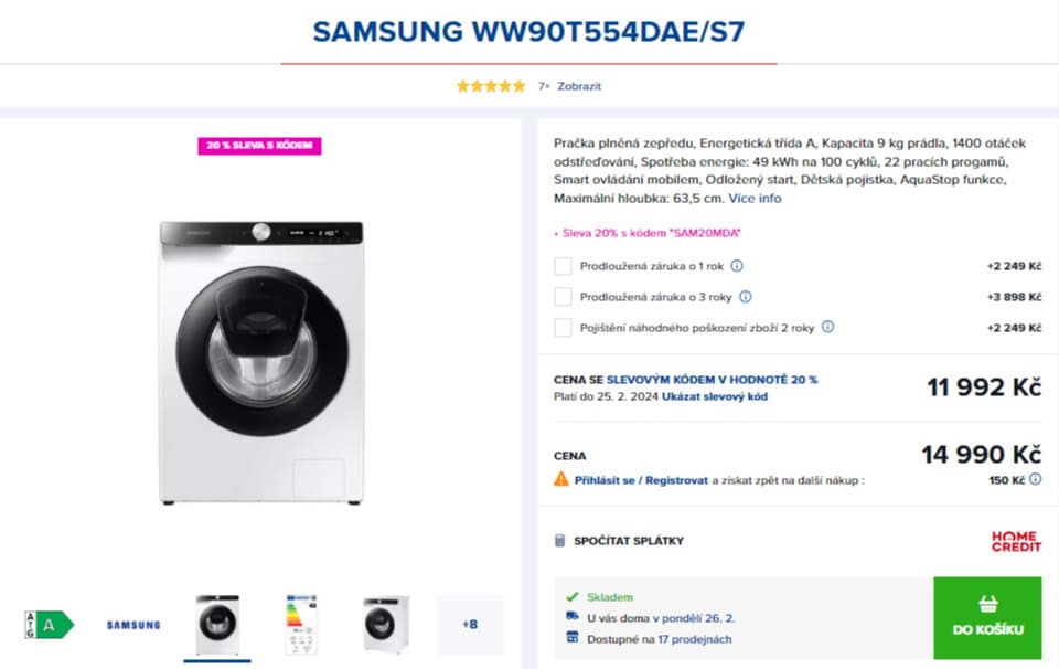 Parní pračka Samsung 9kg, 1400ot., Wifi