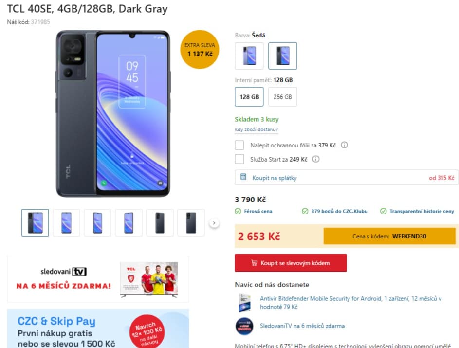 TCL 2,3GHz, 4/128GB, dual sim, NFC, 6,75"