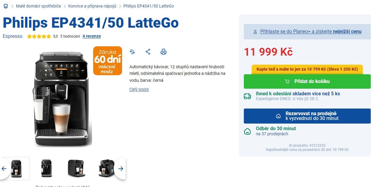 Automatický kávovar Philips, dotyk, keramika