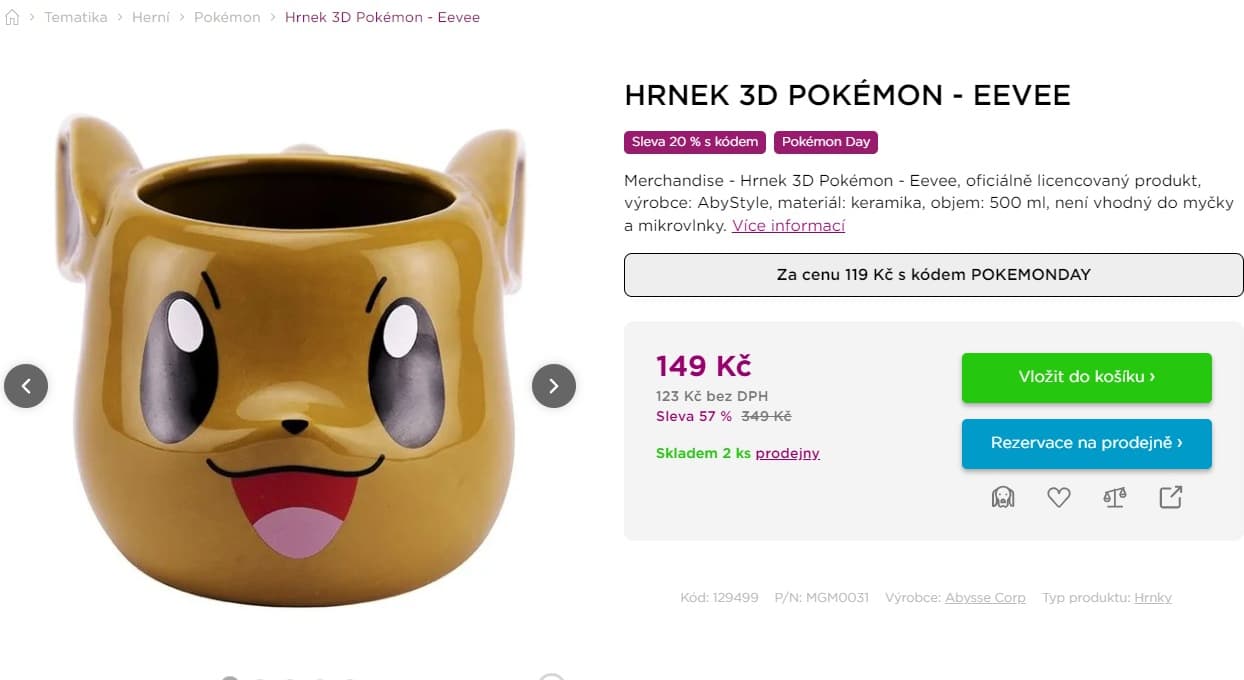 3D hrnek Pokémon Eevee 500 ml, keramika