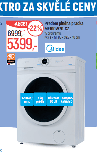 Pračka Midea, 7 kg, 1200 ot/min