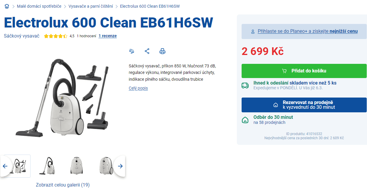 Sáčkový vysavač Electrolux, příslušenství