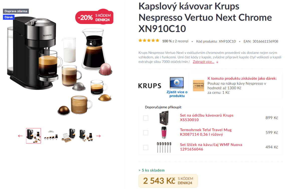 Kapslový kávovar Nespresso, BT, Wifi