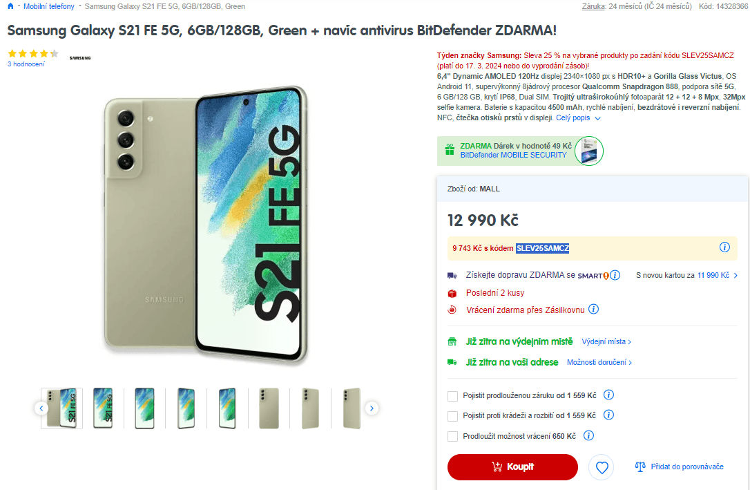 Samsung S21 8x 2,84GHz, 8GB RAM, 6,4"