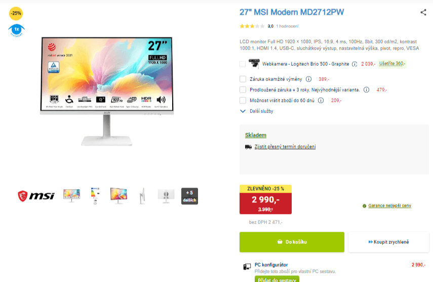 PC monitor MSI Modern 27", repro