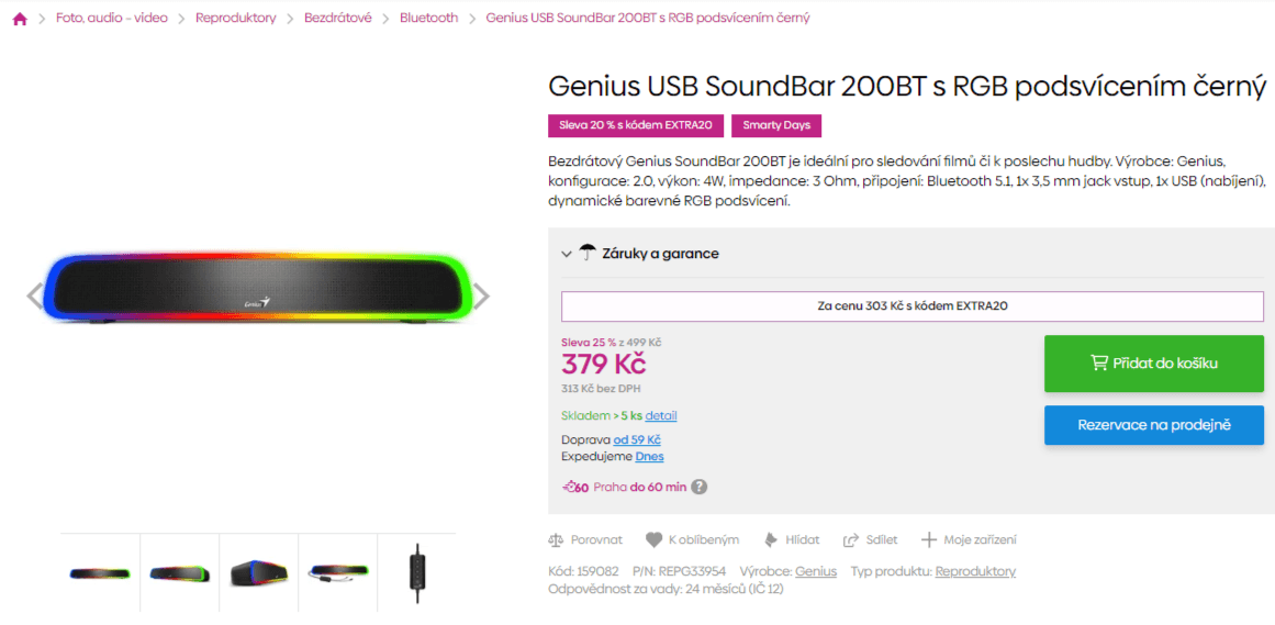 BT soundbar Genius 4W, RGB, 45cm