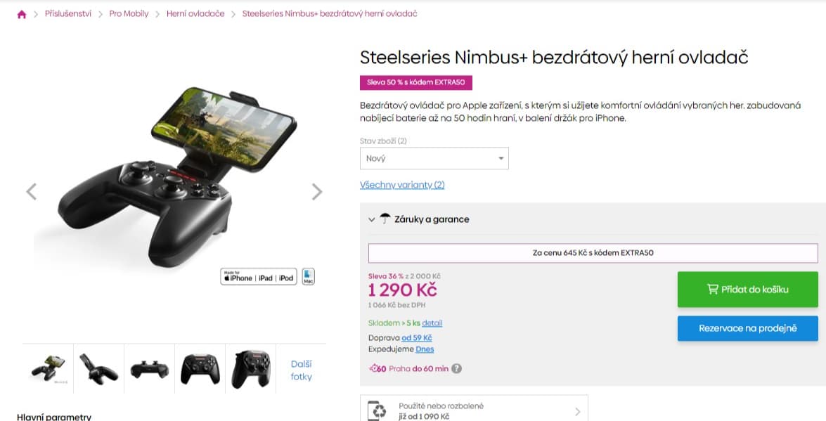 BT ovladač SteelSeries pro mobily, vibrace