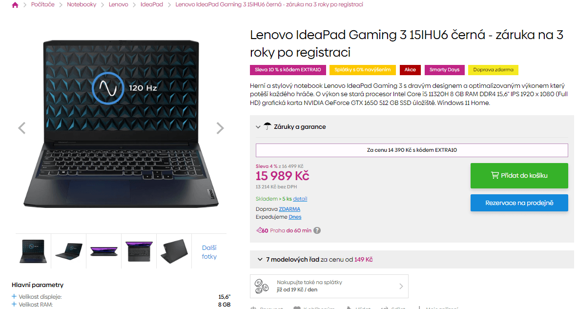 Lenovo 4,5GHz, 8GB RAM, 4GB Nvidia, 15,6"