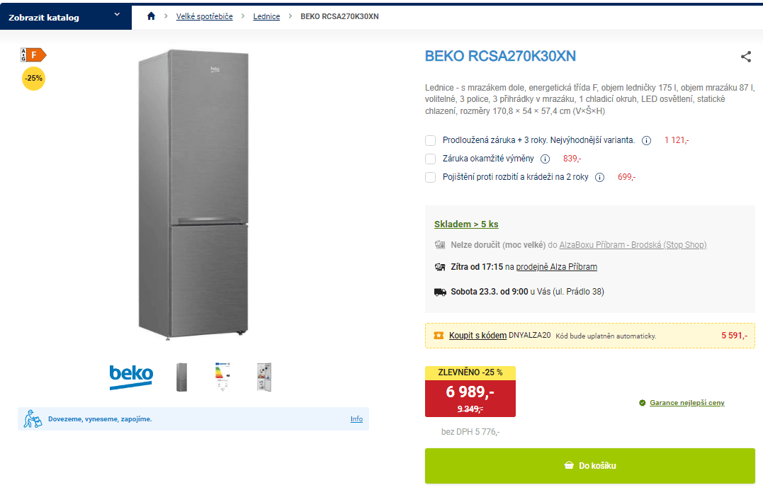 Komb. lednice Beko, 175 / 87 l, 170 cm