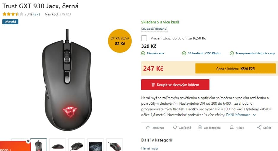 Herní myš Trust Jacx, RGB, USB
