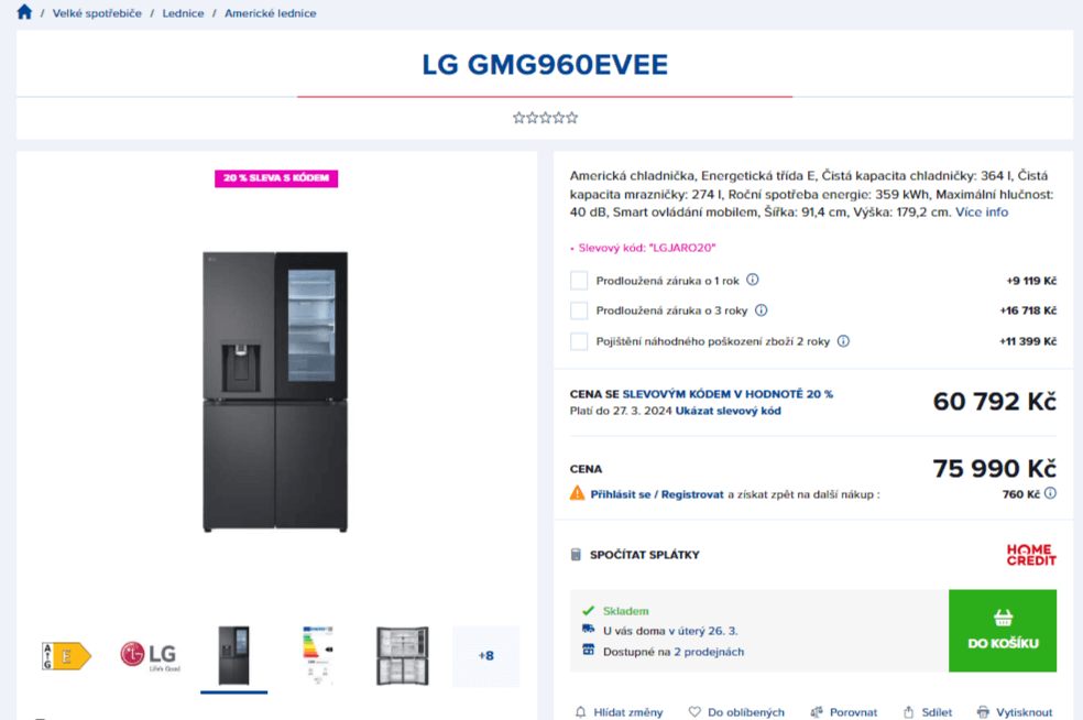 Americká lednice LG, InstaView, Wifi, 180cm