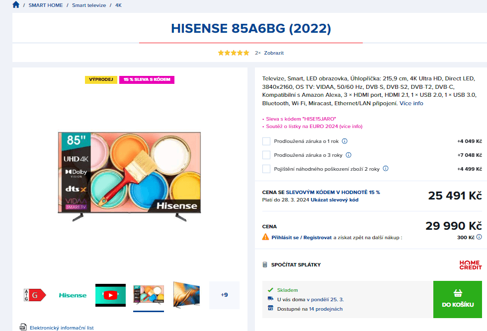 4K, Smart TV, HDR, 215cm, Hisense