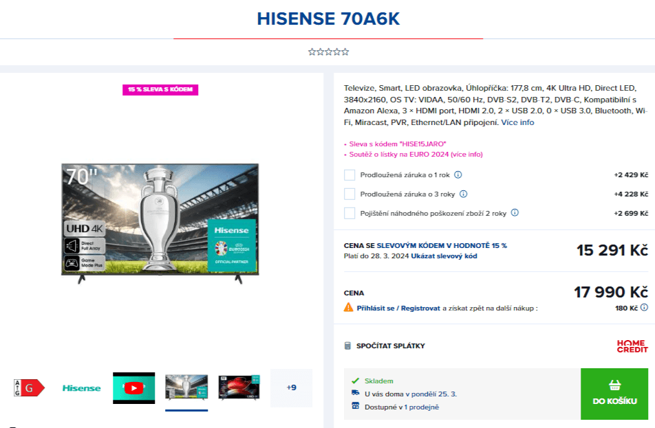 4K smart TV, HDR, 178cm, Hisense