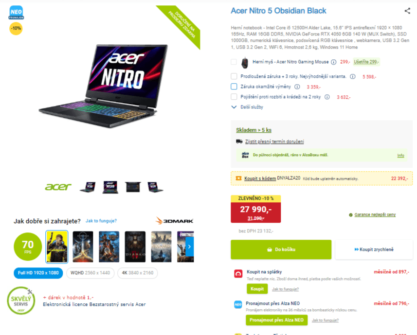 Acer i5 4,5GHz, 16GB RAM, 6GB Nvidia, 15,6"