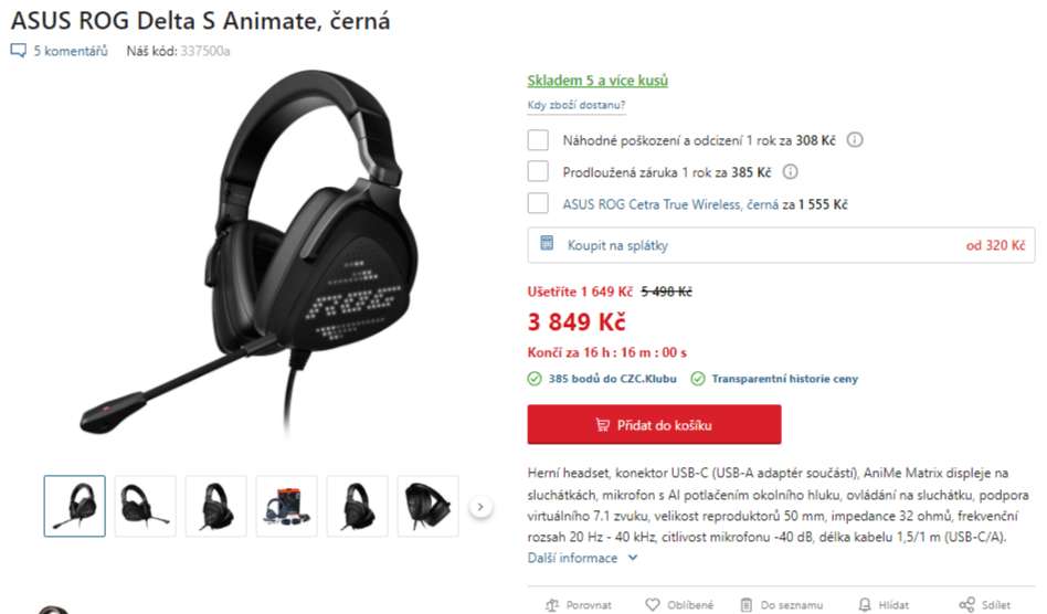 Herní sluchátka Asus ROG, 7.1