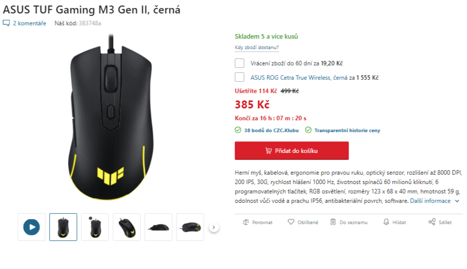 Herní myš ASUS TUF Gaming M3 II, RGB