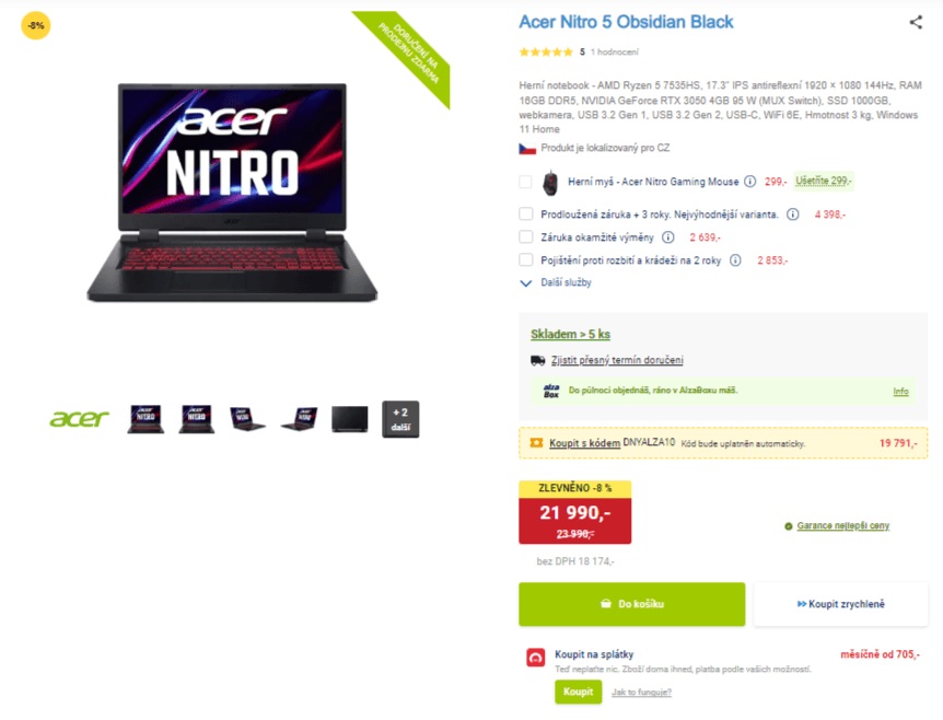 Acer 4,55GHz, 16GB RAM, 4GB Nvidia, 17,3"