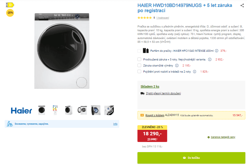 Pračka / sušička Haier 10/6kg, 1300ot.