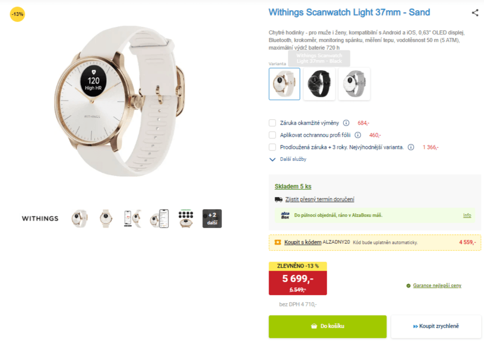 Chytré hodinky Withings Scanwatch 37mm