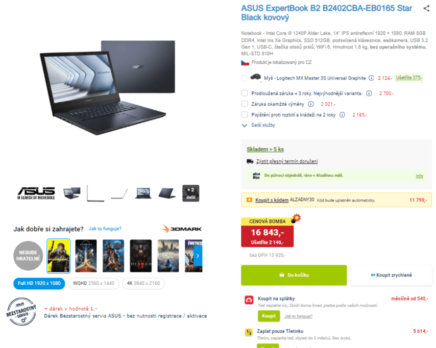 Asus i5 12x 4,4GHz, 8GB RAM, SSD, 14"