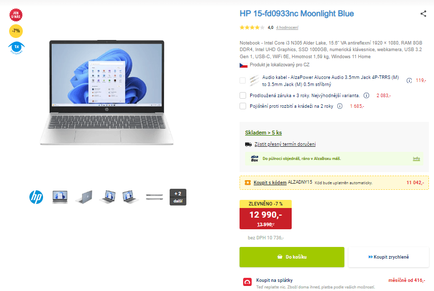 HP i3 3,8GHz, 8GB RAM, 1TB SSD, 15,6" 