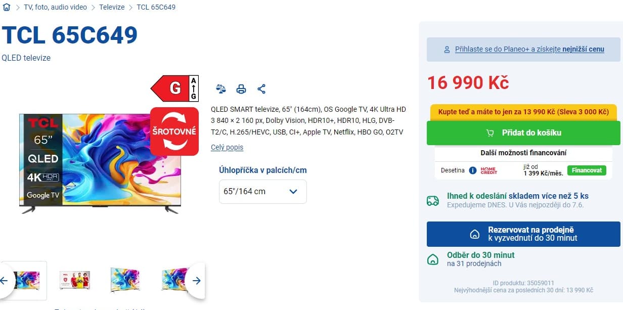 4K Google TV, Atmos, 165cm, TCL