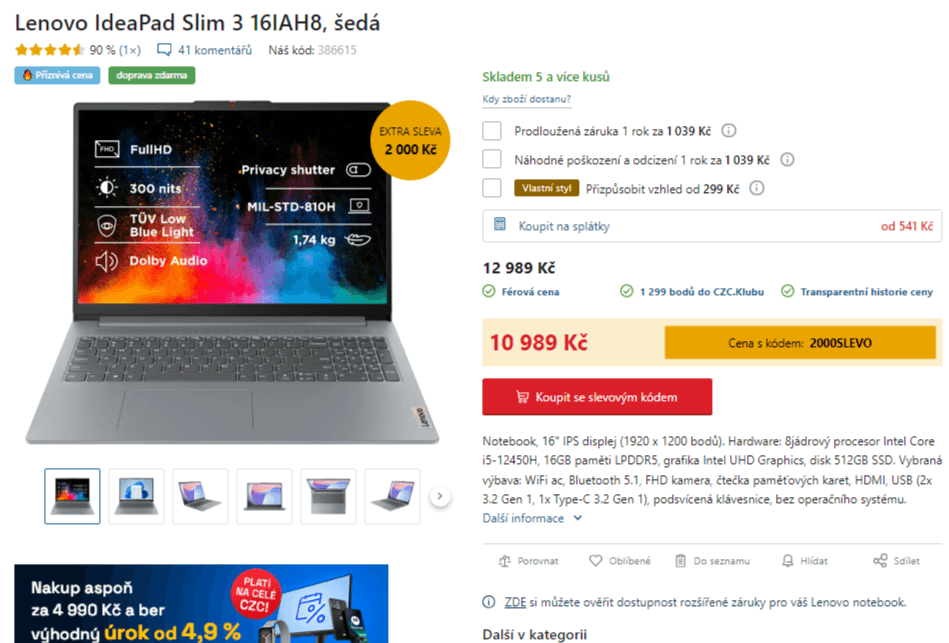 Lenovo i5 4,4GHz, 16GB RAM, SSD, 16"