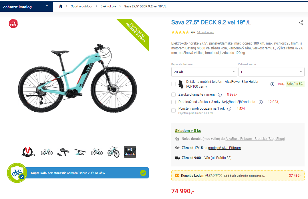 Horské Elektrokolo Sava, 180km, 19" karbon