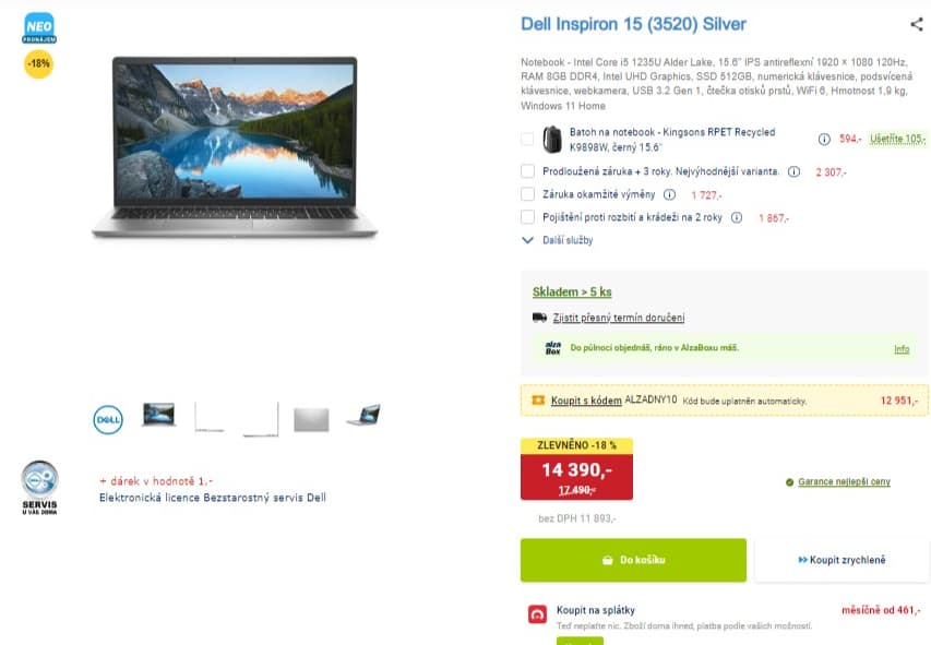 Dell i5 4,4GHz, 8GB RAM, SSD, 15,6"