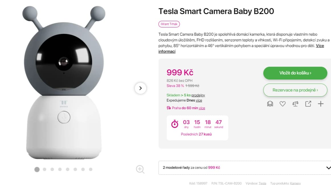 Domácí kamera Tesla, oboustranná, noc, WIFI